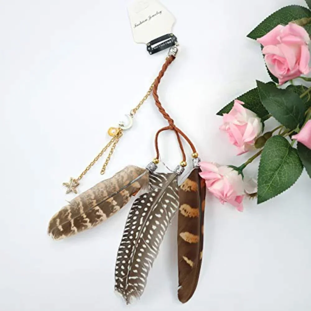Handmade Bohemian Feather Hair Extension Clip with Beads & Chains